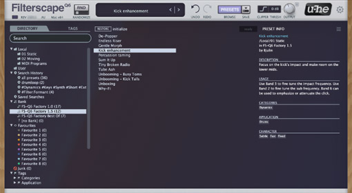 Filterscape Q6‘s Preset Browser